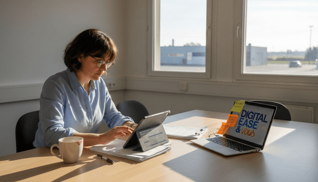 Un chef d’entreprise en train d’examiner des supports de formation en ligne