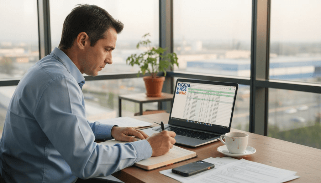 Chef d’entreprise en pleine activité dans les locaux d’une PME