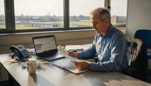 Dirigeant de PME en pleine évaluation de la maturité numérique de son entreprise
