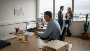 Une équipe de PME échange autour d’un projet dans un espace de travail numérique.