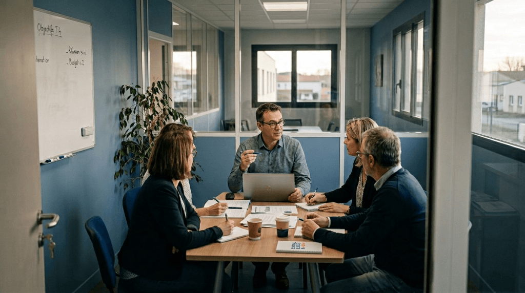 Le dirigeant de la PME pilote une réunion en visioconférence