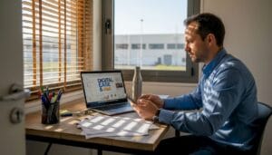 Un chef d’entreprise de PME qui consulte les dernières tendances du marché digital.