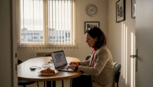 Un chef d'entreprise en train d'optimiser la gestion de son bureau grâce à l'automatisation.