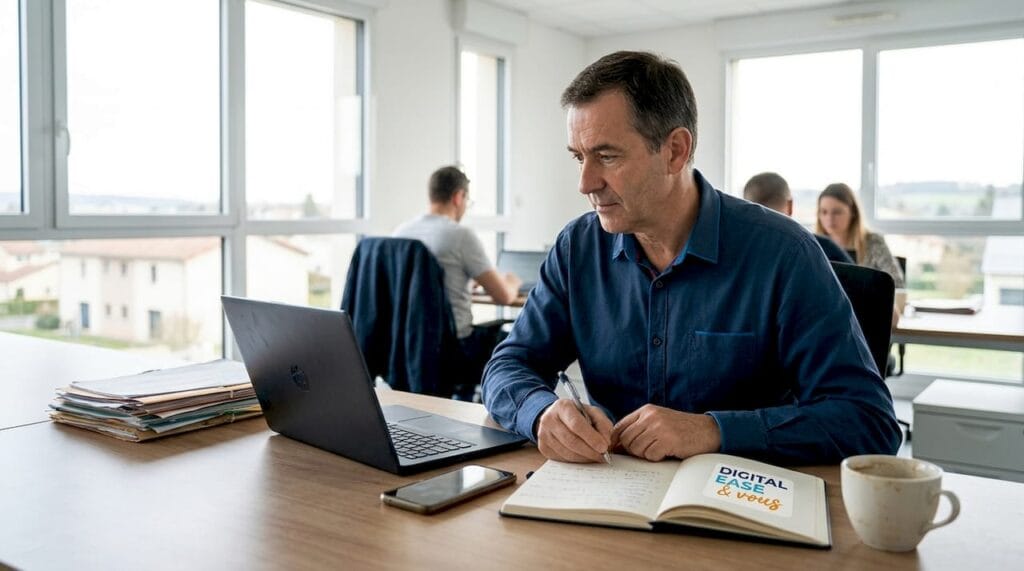 Chef d’entreprise de PME structurant et mettant en place des outils numériques pour optimiser le fonctionnement du bureau.