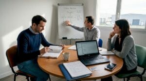 L’équipe de la PME échange autour d’un nouveau projet de gestion de la relation client.