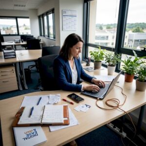 Une salariée s’occupe de projets d’automatisation dans son bureau.