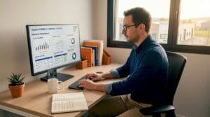 Consultant en marketing digital travaillant à distance depuis chez moi