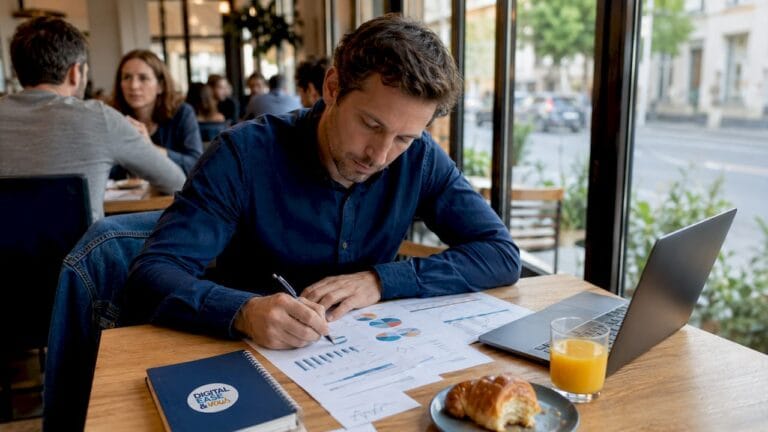 Un chef d'entreprise examine attentivement des rapports de données dans son bureau.
