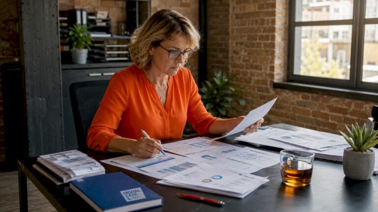 Dirigeant de PME analysant les rapports d’aide à la décision