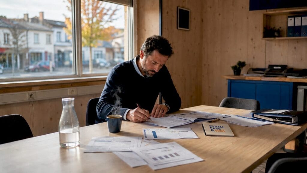 Dirigeant de PME en pleine réflexion sur l’intégration de l’intelligence artificielle
