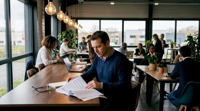 Un chef d’entreprise de PME en pleine analyse de ses rapports de performance grâce à des outils de business intelligence.