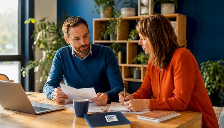 Un dirigeant de PME et son collaborateur en pleine réunion de travail