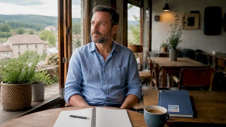 Un chef d’entreprise de PME en pleine réflexion devant son bureau