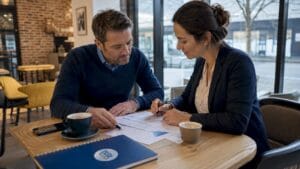 Des chefs d’entreprise de PME se réunissent autour d’une table dans un bureau en région.