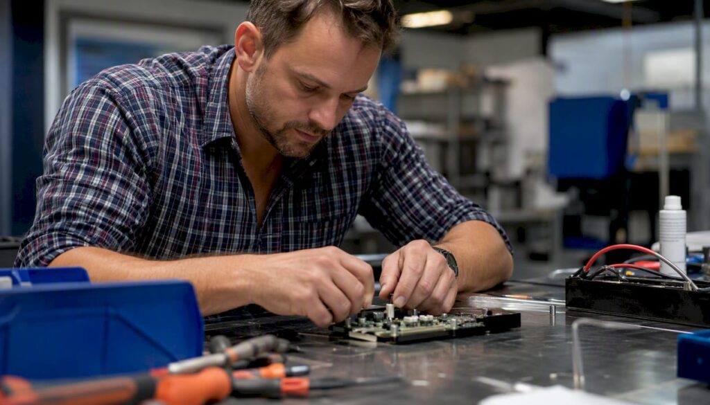 Chef d’entreprise de PME en train de régler un élément technique