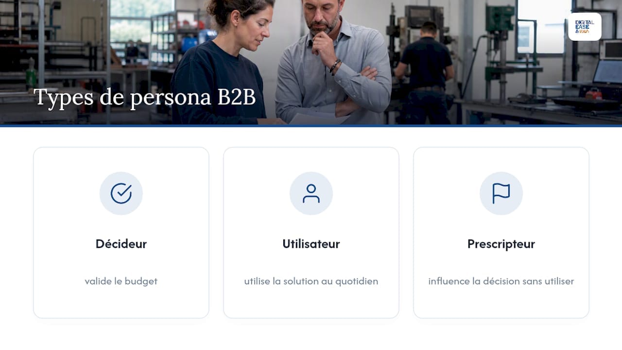 Personas B2B PME : créer 2 à 3 profils vraiment exploitables 2 Schéma des trois types de personas B2B