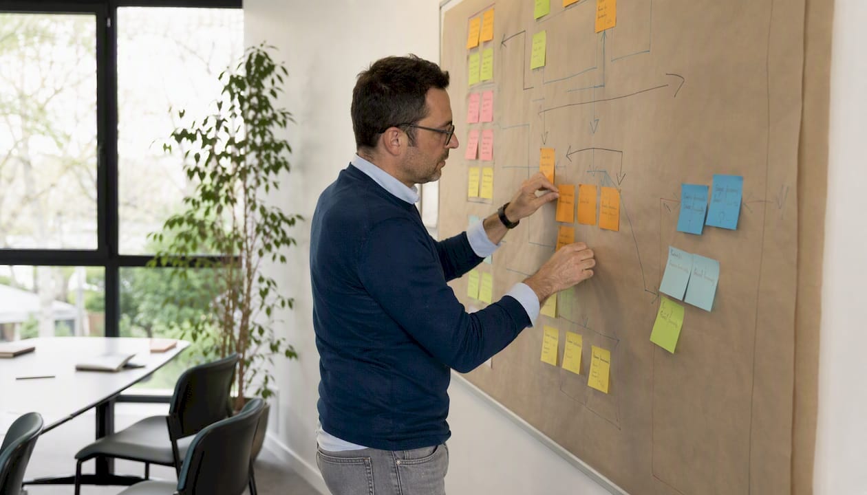 Migration ERP en PME : la méthode complète en 8 étapes 1 Manager en train d’ajuster le planning de formation