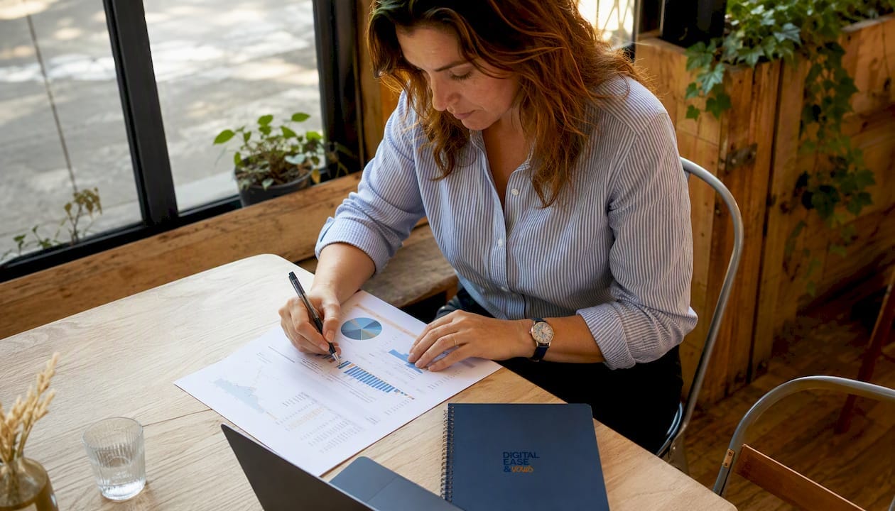 Une dirigeante d’entreprise examine attentivement les indicateurs de performance d’une PME.