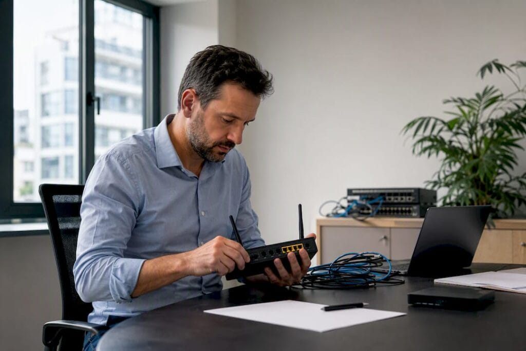 Le dirigeant d’une PME en train d’optimiser son infrastructure réseau