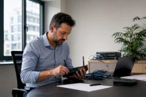 Le dirigeant d’une PME en train d’optimiser son infrastructure réseau