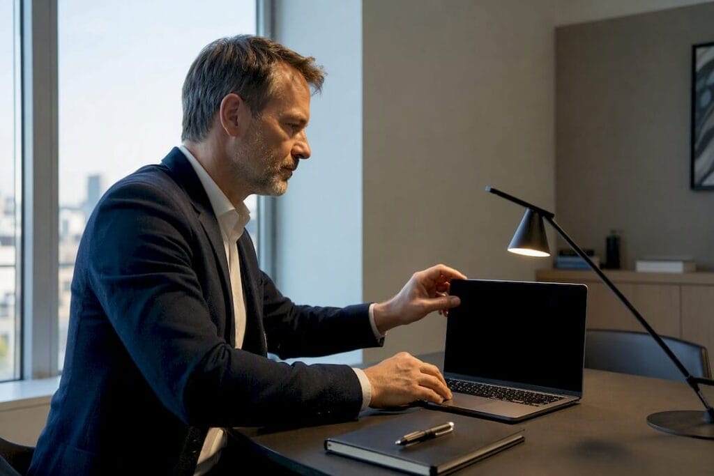 Dirigeant préparant un poste de travail en PME