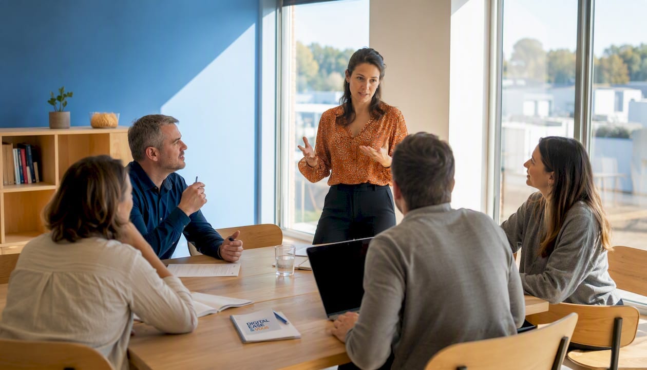 Former ses équipes : méthode pas-à-pas pour dirigeants 2 Session de formation en présentiel au sein d’une PME, avec l’ensemble de l’équipe réunie.