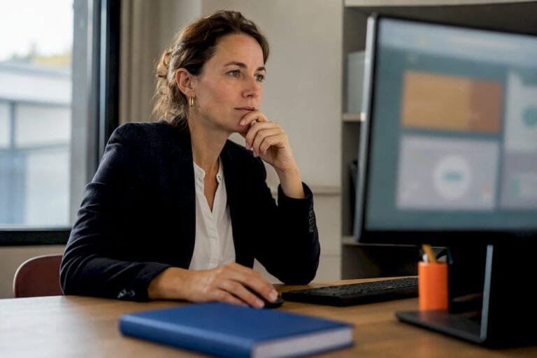 Cheffe de PME en train d'analyser une application d'intelligence artificielle