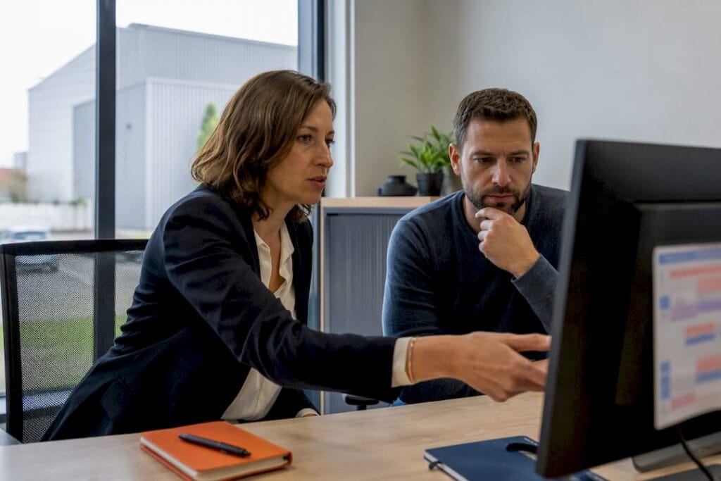 Dirigeants de PME utilisant un agent IA pour leurs clients