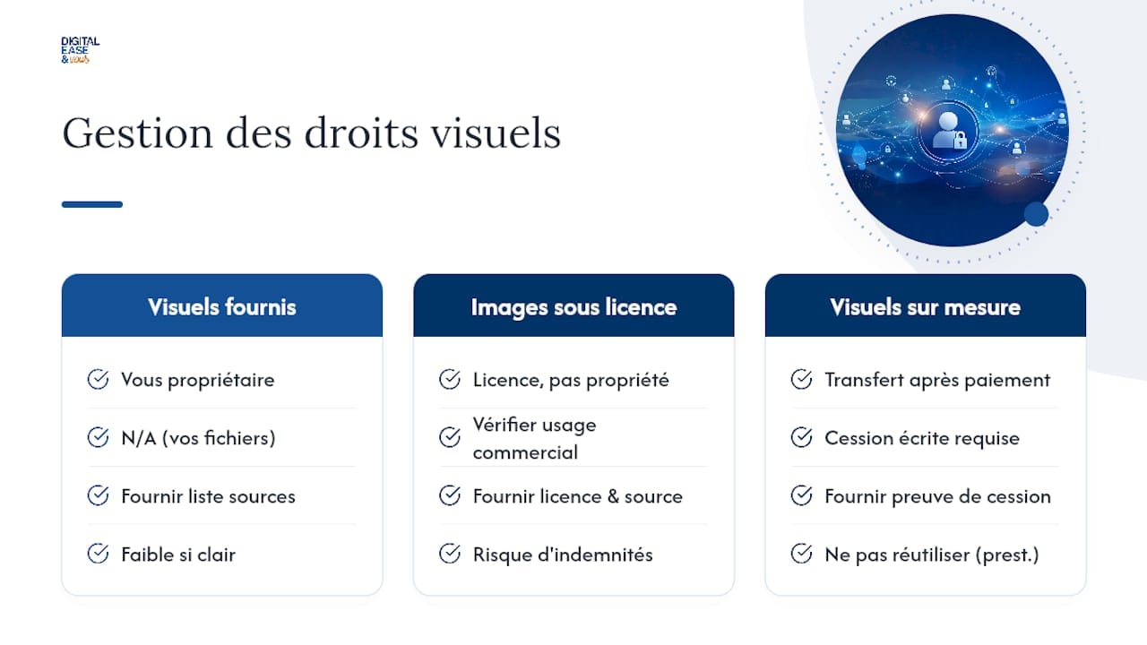 Cahier des charges digital : le guide pour PME qui veut un ROI clair 1 Qui gère les droits et licences des visuels et contenus du site ? — overview diagram