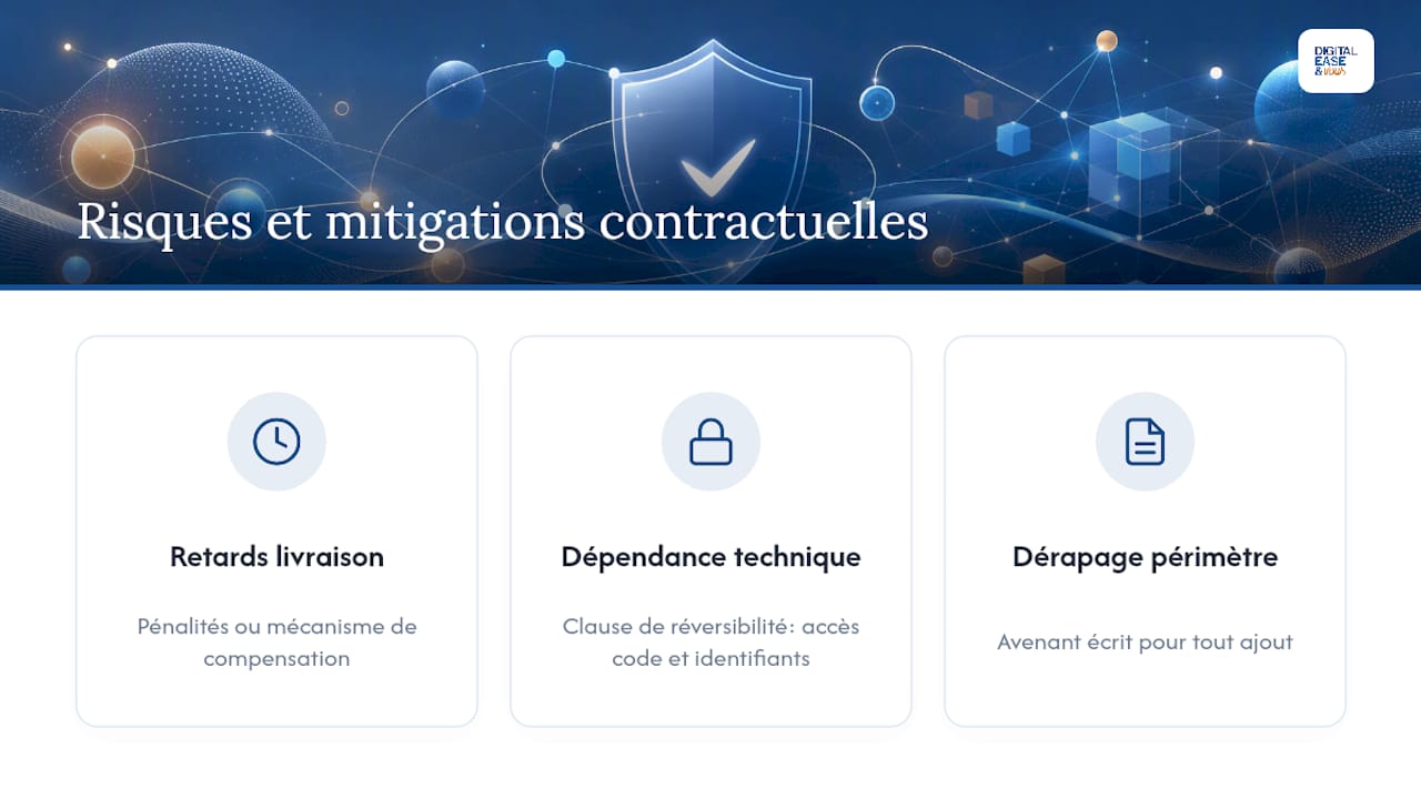 Cahier des charges digital : le guide pour PME qui veut un ROI clair 2 Trois risques et mesures d'atténuation pour le projet