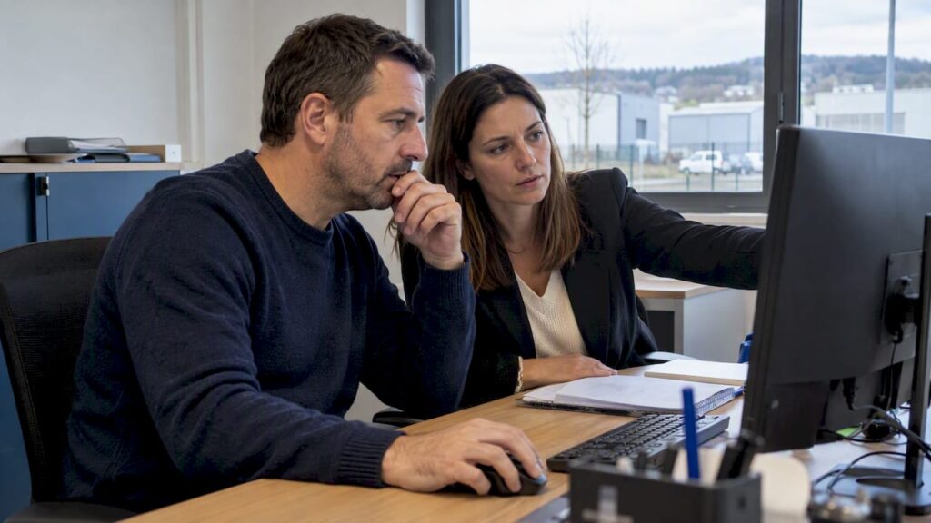 Le dirigeant et son collègue analysent le parcours commercial