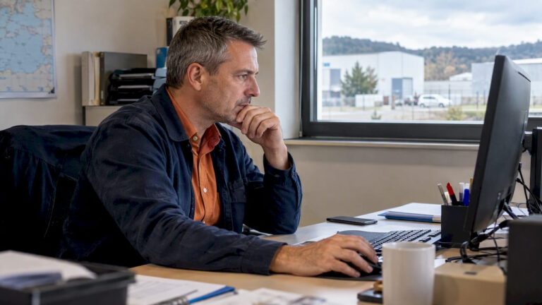 Chef d'entreprise de PME consultant son tableau de bord
